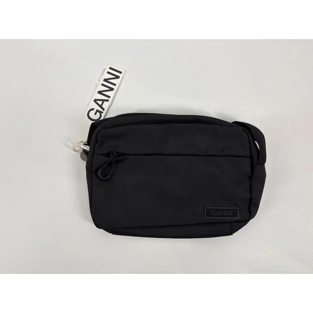 GANNI Black Nylon Crossbody Bag Adjustable Strap Minimalist Everyday Purse